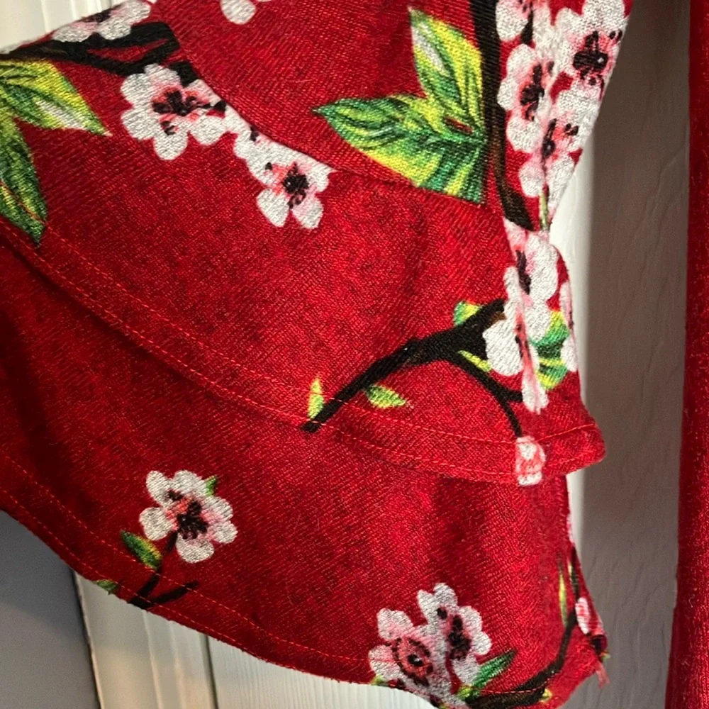 Floral Red Dress with Ruffle Sleeves - Picture 2 of 6